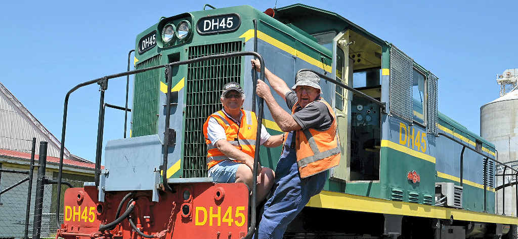 TRACKED DOWN: Southern Downs Steam Railway president Peter Gregory and fitter John Brady with the new 40-tonne diesel locomotive from Gympie. TRACKED DOWN: Southern Downs Steam Railway president Peter Gregory and fitter John Brady with the new 40-tonne diesel locomotive from Gympie.